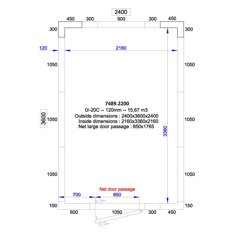 COMBISTEEL - Chambre froide positive/negative 2400x3600x2400 - 120 mm