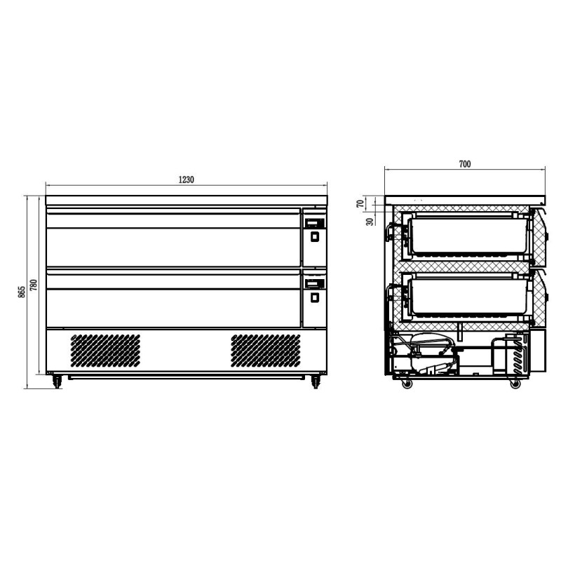 COMBISTEEL - Table réfrigérée/congélateur 2 tiroirs 6x 1/1gn