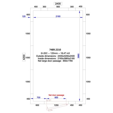 COMBISTEEL - Chambre froide positive/negative 2400x4200x2400 - 120 mm