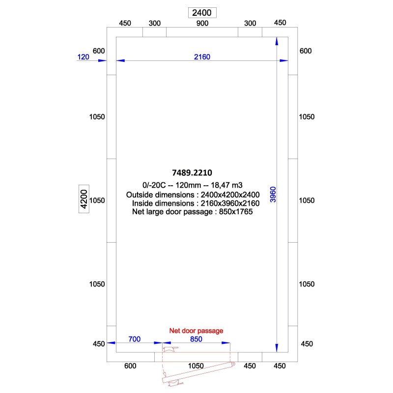 COMBISTEEL - Chambre froide positive/negative 2400x4200x2400 - 120 mm