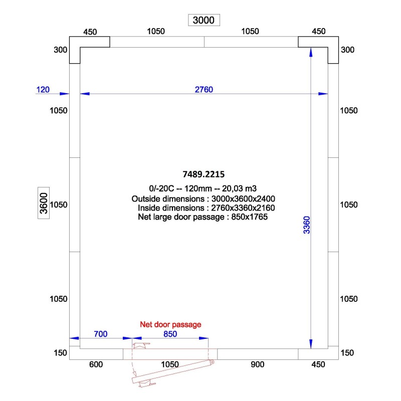 COMBISTEEL - Chambre froide positive/negative 3000x3600x2400 - 120 mm