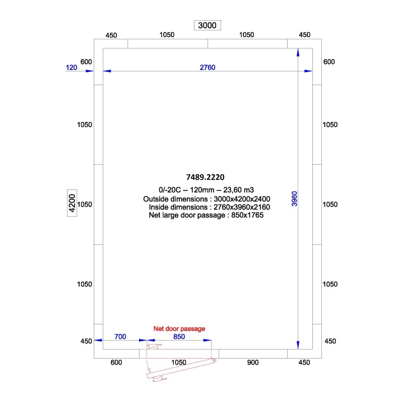 COMBISTEEL - Chambre froide positive/negative 3000x4200x2400 - 120 mm