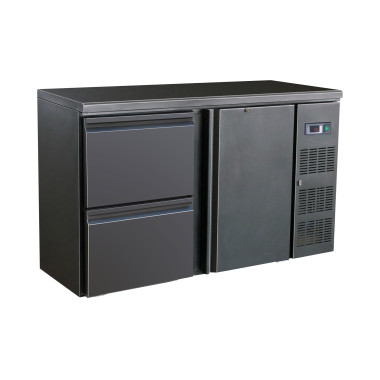 COMBISTEEL - Arrière bar réfrigérée noir 1 porte et 2 tiroirs