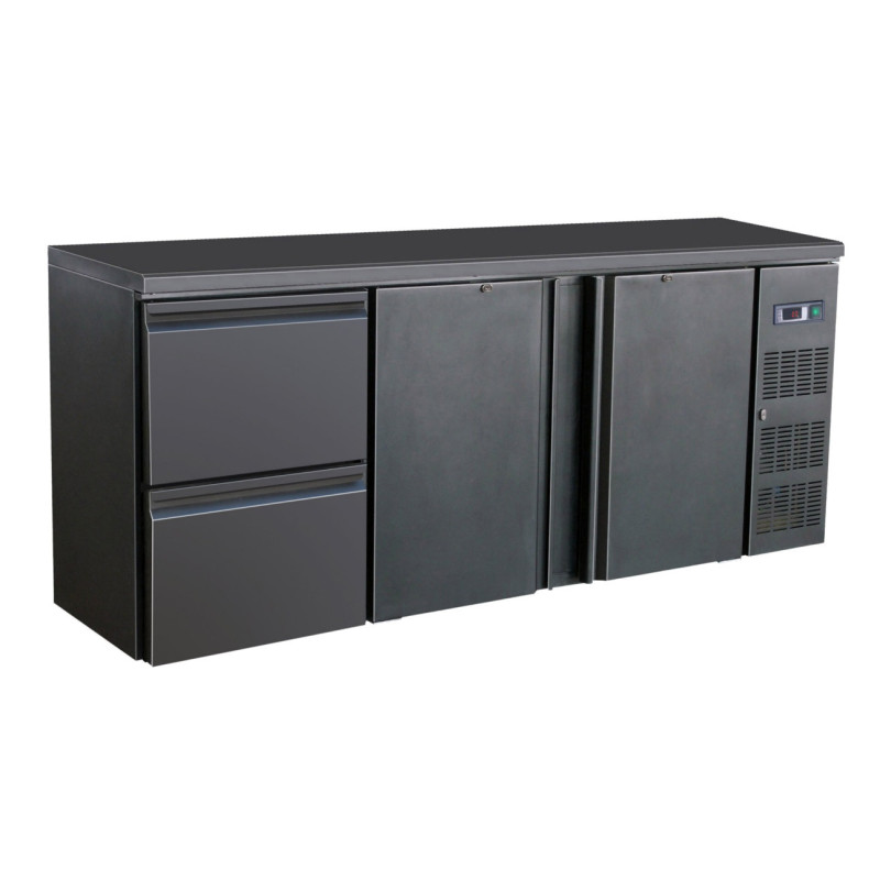 COMBISTEEL - Arrière bar réfrigérée noir 2 portes et 2 tiroirs
