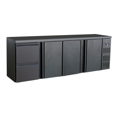 COMBISTEEL - Arrière bar réfrigérée noir 3 portes et 2 tiroirs