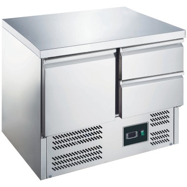 ShopDesChefs - Table réfrigérée  avec porte et tiroirs, modèle ES 901 avec dessus en acier inoxydable 1/2