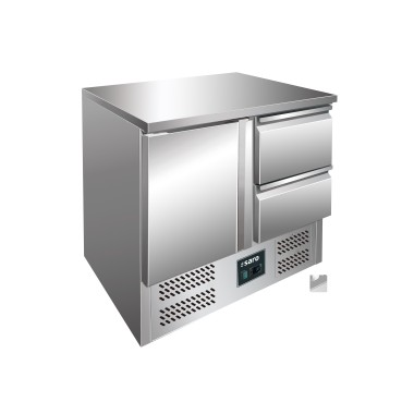 ShopDesChefs - Table réfrigérée  avec porte et tiroirs, modèle VIVIA S 901 avec dessus en acier inoxydable - 2x 1/2 GN