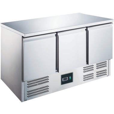 ShopDesChefs - Table réfrigérée  avec 3 portes, modèle ES 903 avec dessus en acier inoxydable