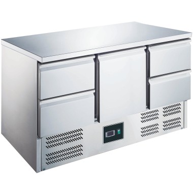 ShopDesChefs - Table réfrigérée  avec porte et tiroirs, modèle ES 903 avec dessus en acier inoxydable 1/4
