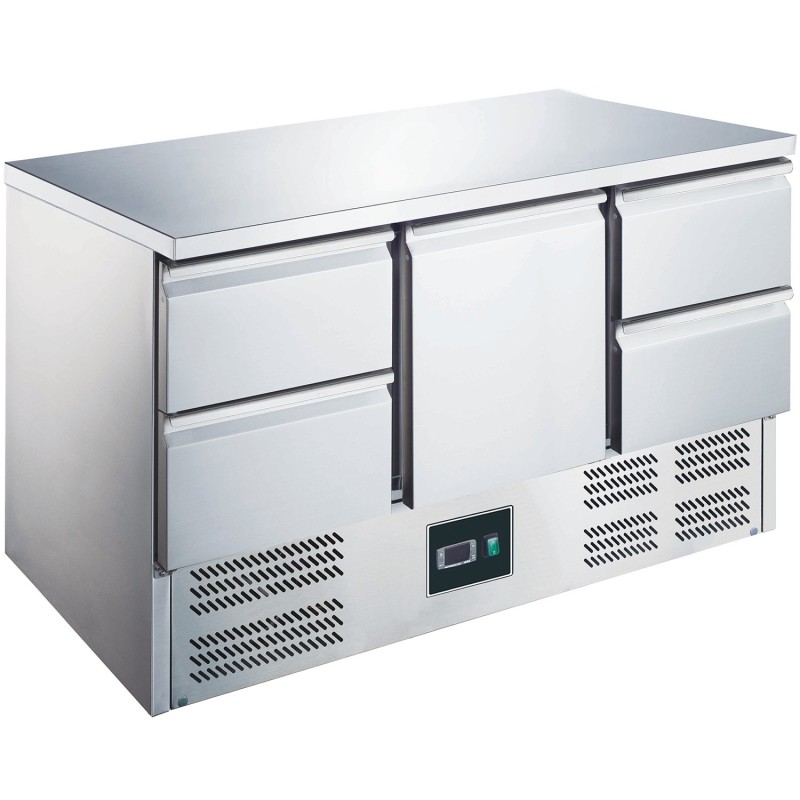 ShopDesChefs - Table réfrigérée  avec porte et tiroirs, modèle ES 903 avec dessus en acier inoxydable 1/4