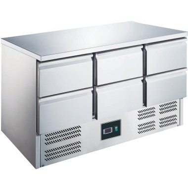 ShopDesChefs - Table réfrigérée  avec 6 tiroirs, modèle ES 903 avec dessus en acier inoxydable 0/6.