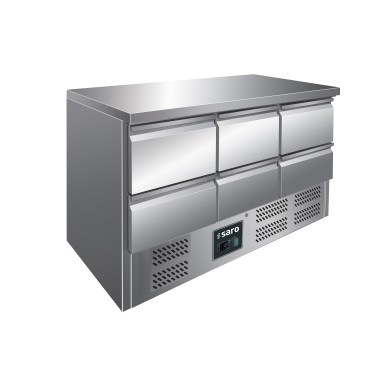 ShopDesChefs - Table réfrigérée  avec 6 tiroirs, modèle VIVIA S 903 dessus en acier inoxydable - 6x 1/2 GN