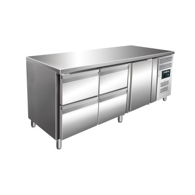 ShopDesChefs - Table de refroidissement  avec 1 porte et 2 ensembles de tiroirs 2x2, modèle KYLJA 3140 TN