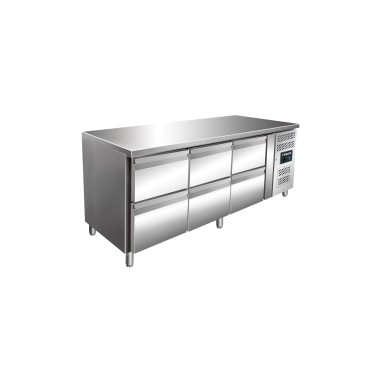 ShopDesChefs - Table réfrigérée  avec 3 ensembles de tiroirs de 2, modèle KYLJA 3160 TN.