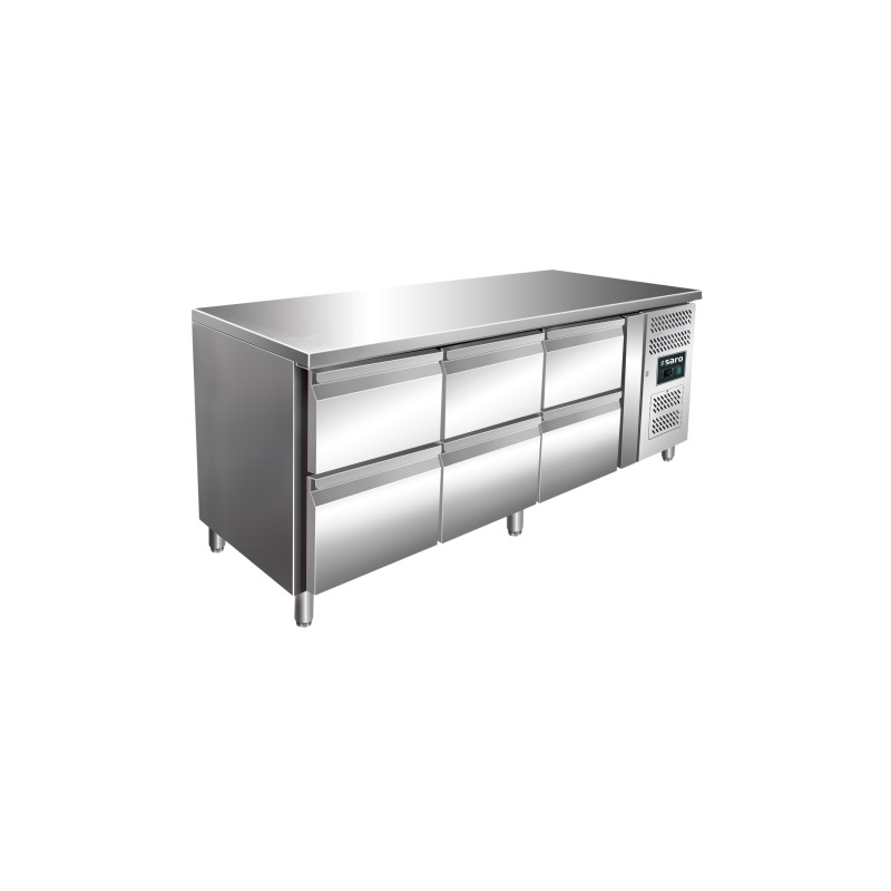 ShopDesChefs - Table réfrigérée  avec 3 ensembles de tiroirs de 2, modèle KYLJA 3160 TN.