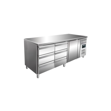 ShopDesChefs - Table de refroidissement  avec 1 porte et 2 ensembles de 3 tiroirs, modèle KYLJA 3150 TN