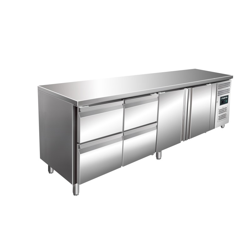 ShopDesChefs - Table réfrigérée  avec 2 portes et 2 ensembles de 2 tiroirs, modèle KYLJA 4140 TN