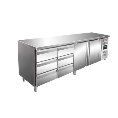 ShopDesChefs - Table de refroidissement  avec 2 portes et 2 ensembles de 3 tiroirs, modèle KYLJA 4150 TN