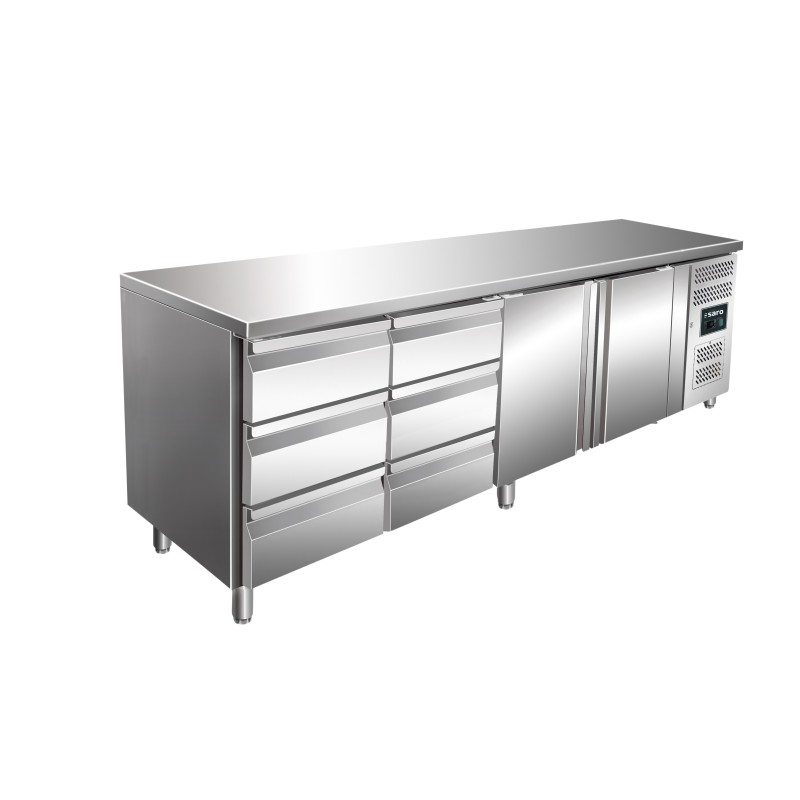 ShopDesChefs - Table de refroidissement  avec 2 portes et 2 ensembles de 3 tiroirs, modèle KYLJA 4150 TN