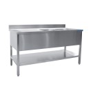 Évier Inox - 1600x700x850mm - 2 Bacs Droite - Étagère - Dosseret - ShopDesChefs