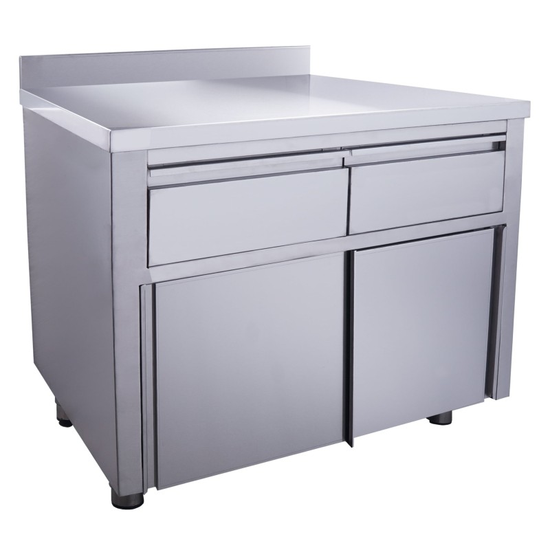 ShopDesChefs - Armoire à portes coulissantes  - 2 tiroirs 1000X700mm avec rebord