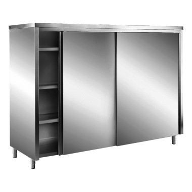 ShopDesChefs - Armoire de rangement en acier inoxydable  avec portes coulissantes AISI 430, toit plat, 1600x600