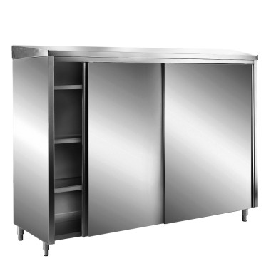 ShopDesChefs - Armoires de rangement en acier inoxydable  avec portes coulissantes en acier inoxydable AISI 430, toit en pente, 