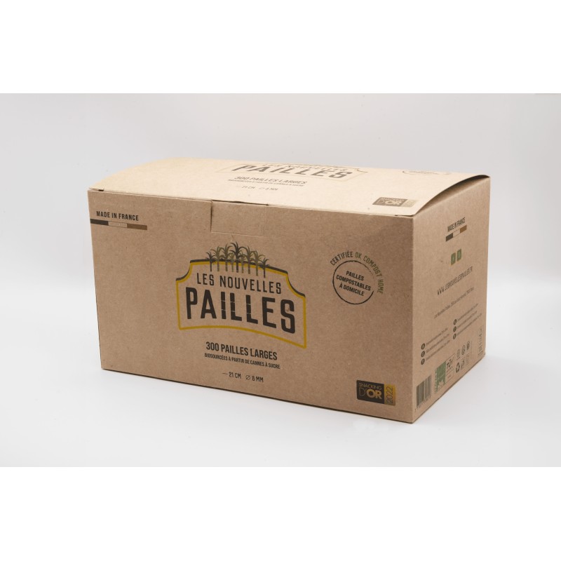 Les Nouvelles Pailles - Paille biodégradable large en canne à sucre - 12 boîtes x 300