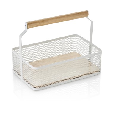 WAS - Panier à anse métal et bois- blanc - 23.5 x 15.6 x 7.5 cm