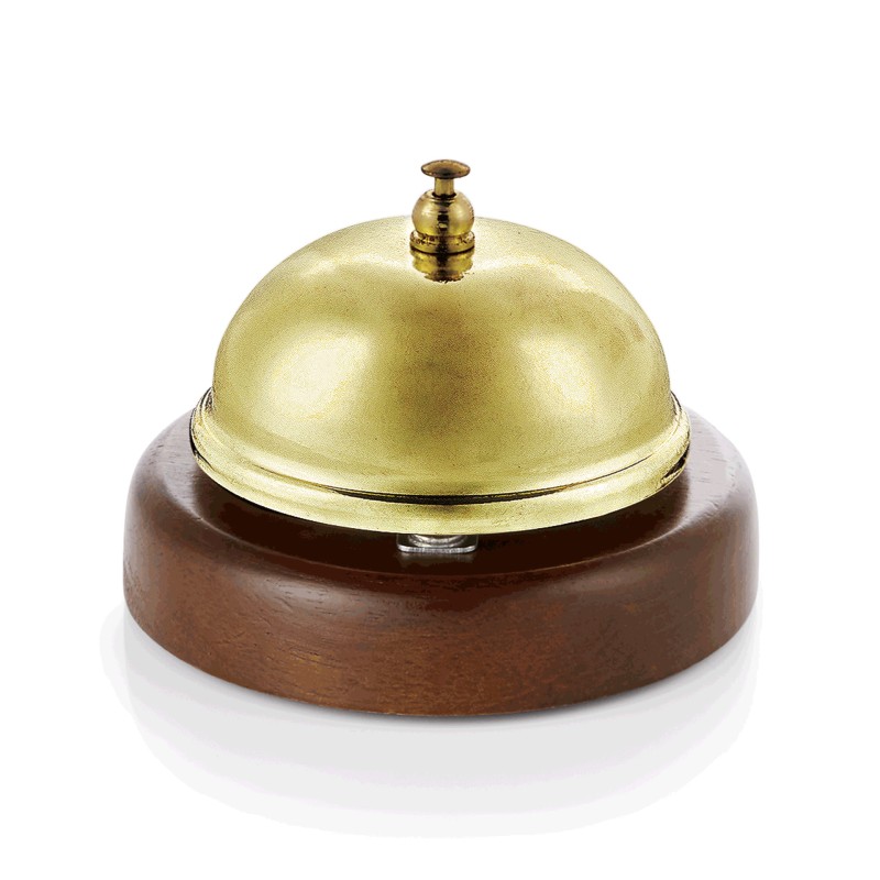 WAS - Cloche sonnette de réception bois laiton Ø9cm