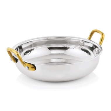 WAS - Plat de service acier poignées laiton Ø18 cm