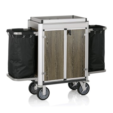 WAS - Chariot de service de chambre en aluminium 2 sacs