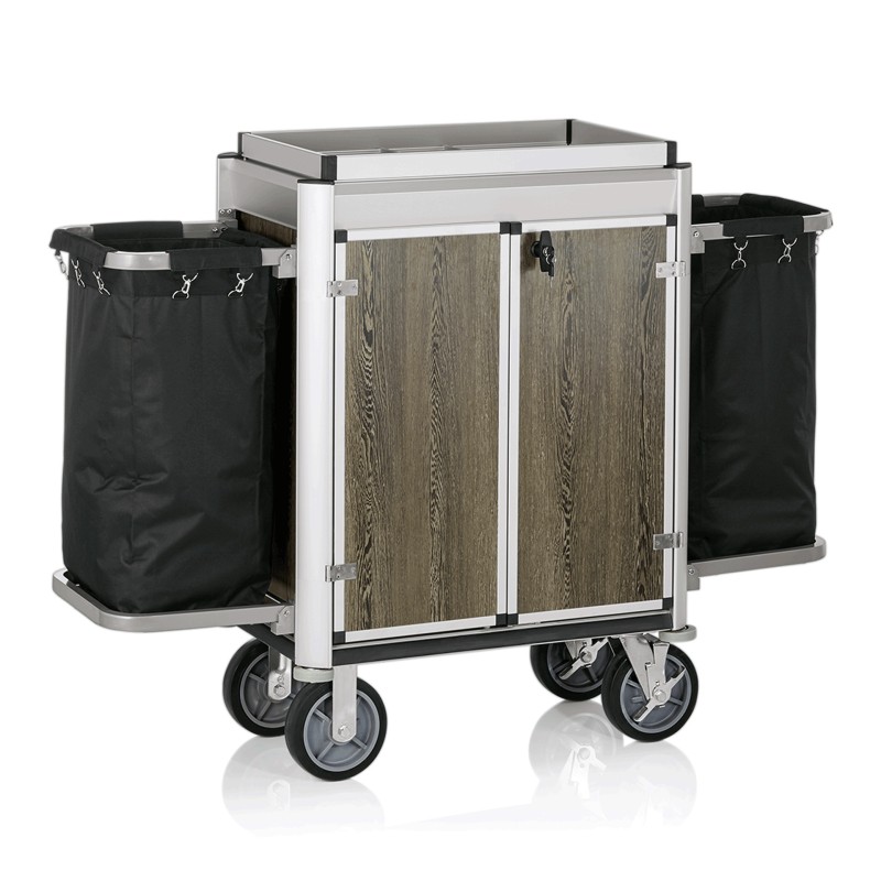 WAS - Chariot de service de chambre en aluminium 2 sacs