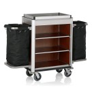WAS - Chariot de service de chambre alu/bois 2 sacs