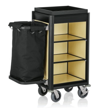 WAS -  Chariot de service de chambre alu/bois clair - 1 sac