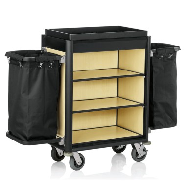 WAS - Chariot de service de chambre alu/bois clair - 2 sacs