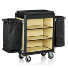 WAS - Chariot de service de chambre alu/bois clair - 2 sacs