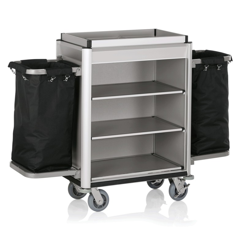 WAS - Chariot de service de chambre aluminium - 2 sacs