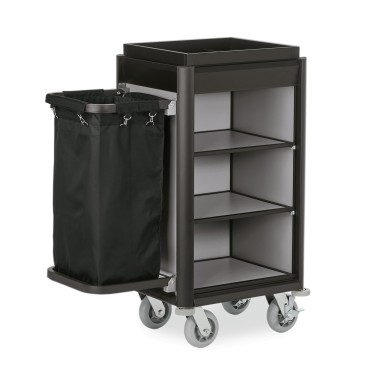 WAS - Chariot de service de chambre 1 sac à linge - noir/gris