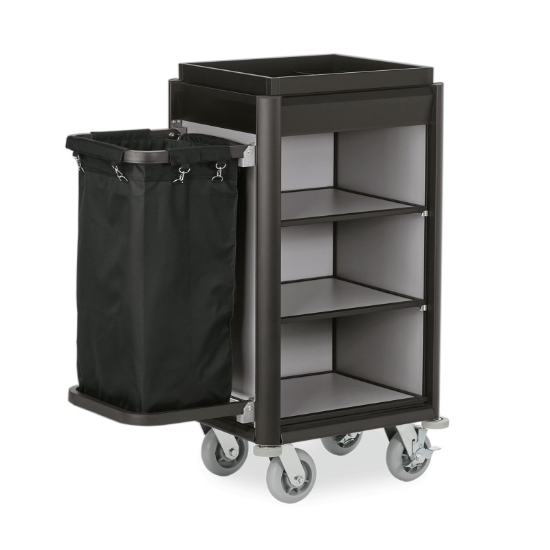 WAS - Chariot de service de chambre 1 sac à linge - noir/gris