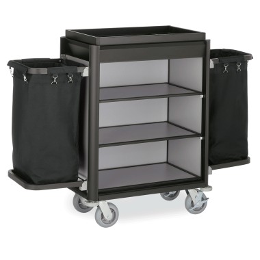 WAS - Chariot de service de chambre 2 sacs à linge - noir/gris