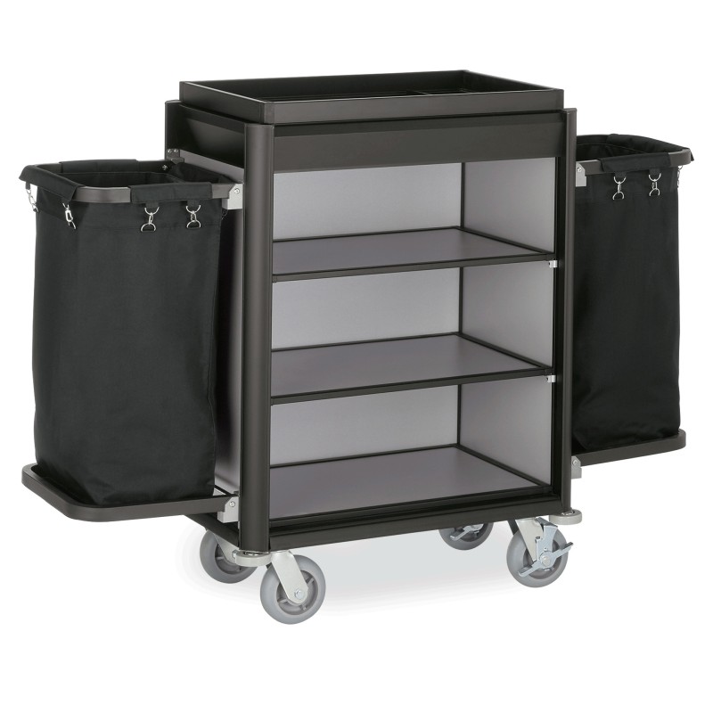 WAS - Chariot de service de chambre 2 sacs à linge - noir/gris