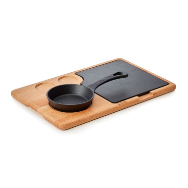 WAS - Assiette de service en bois plaque en fonte et poêle à frire