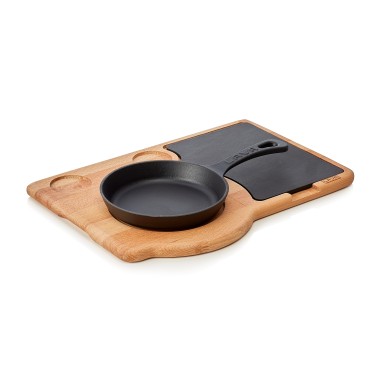 WAS - Assiette de service en bois avec poêle et plaque en fonte