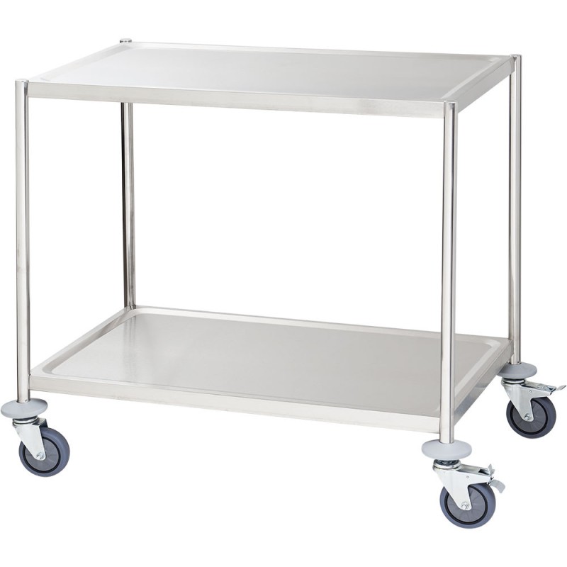 STALGAST - Chariot de serveur en acier inoxydable sans poignées, pliable, à 2 étagères, plat