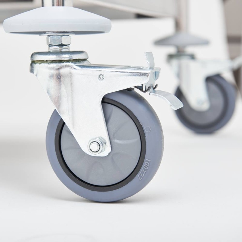 STALGAST - Chariot de serveur en acier inoxydable sans poignées, pliable, à 2 étagères, plat