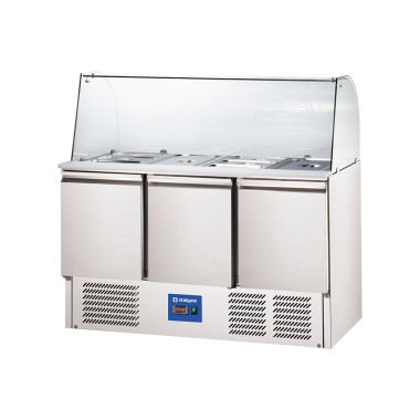 STALGAST - Table réfrigérée 3 portes pour salades avec surélévation en verre, V 368 l