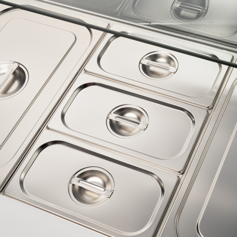 STALGAST - Table réfrigérée 3 portes pour salades avec surélévation en verre, V 368 l