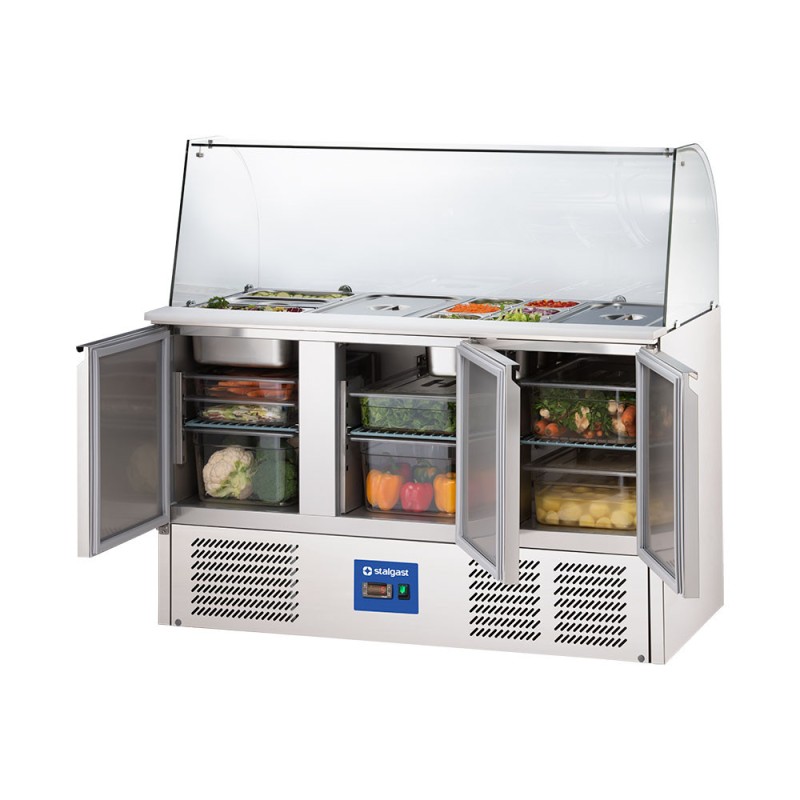 STALGAST - Table réfrigérée 3 portes pour salades avec surélévation en verre, V 368 l