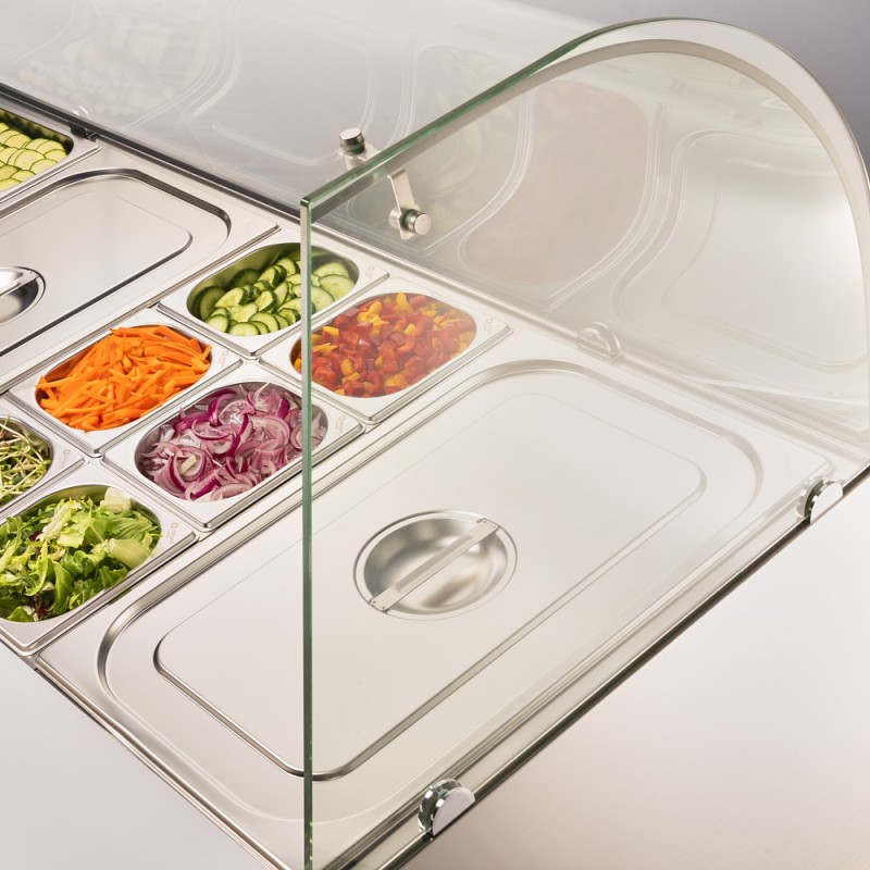 STALGAST - Table réfrigérée 3 portes pour salades avec surélévation en verre, V 368 l
